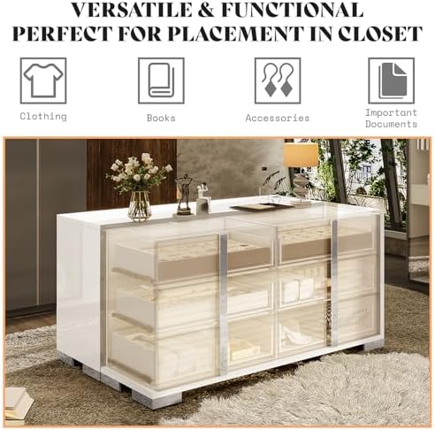 AMERLIFE 6 Drawer Dresser, Modern Storage Chest, High Gloss Finish, White