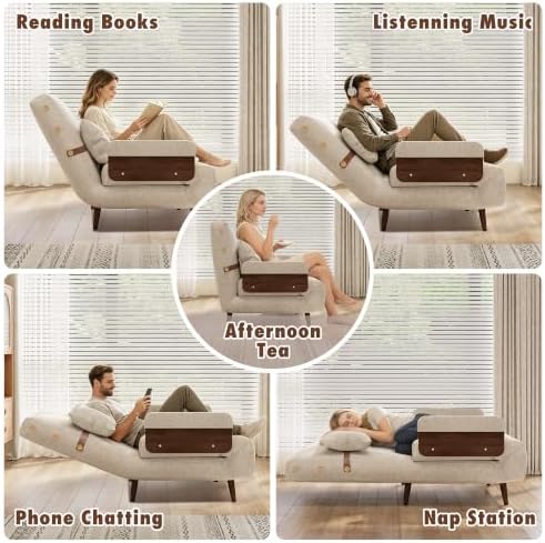 JASIWAY 3-in-1 Convertible Sleeper Chair, 45" Sofa Bed with Walnut Armrest