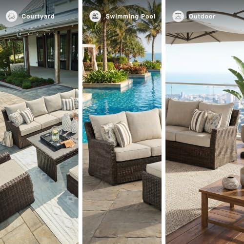 Signature Design by Ashley 3-Piece Patio Sectional with Bench, Brown