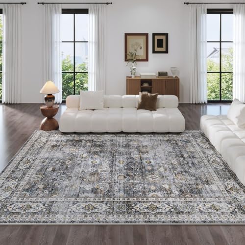 Rugcomf Large Living Room Rug 8x10 Washable Non Slip Vintage, Grey