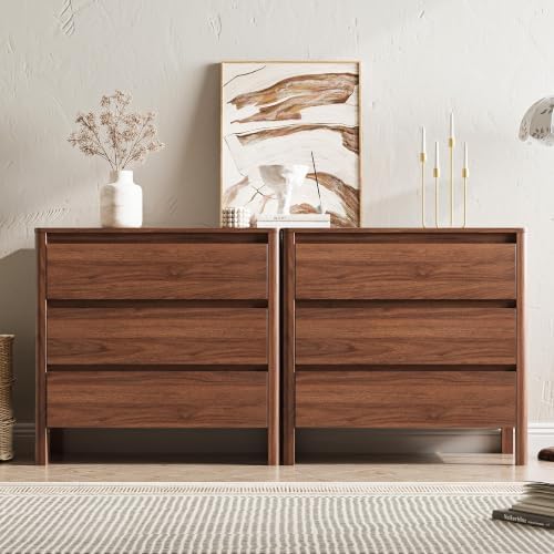 MAISONARIA Walnut 3 Drawers Dresser for Bedroom, 31.4" Wide Wood Dresser