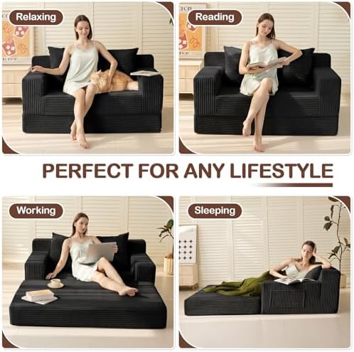 Boneless Loveseat Couch Folding Sofa Bed, Foldable Floor Futon Sleeper Couch ...