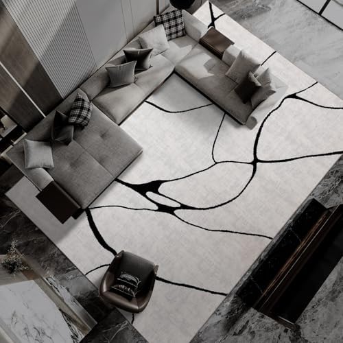YIHOUSE 8x10 Washable Modern Abstract Black White Area Rug
