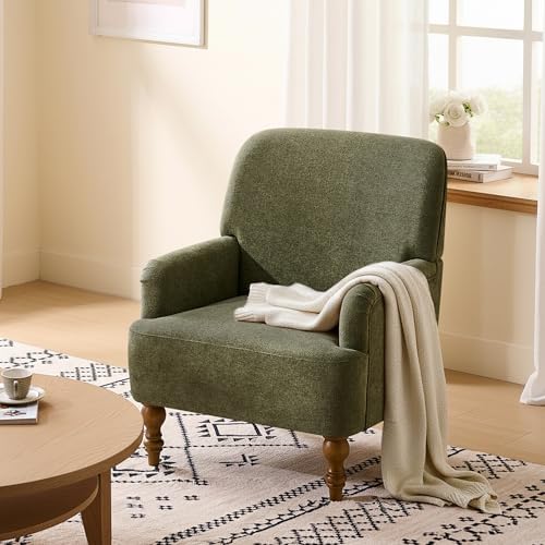 Modern Wingback Accent Chair, Upholstered Fabric Living Room Armchair with Wo...