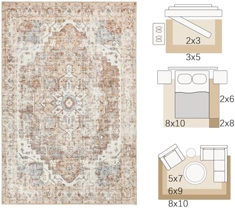 jinchan Area Rug 6x9 Washable Living Room Rug Vintage Indoor Large Floor Cove...