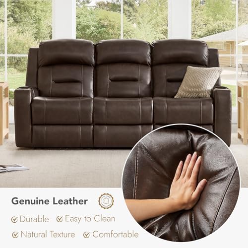Watson & Whitely Genuine Leather Lay Flat Power Reclining Sofa, Brown | 3...