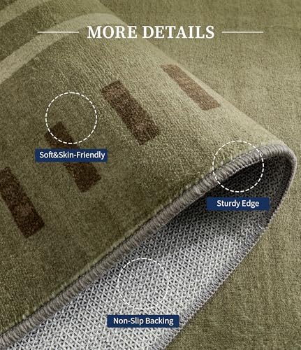 YIHOUSE Green Diamond Bordered Rugs for Living Room 8x10, Non-Slip Washable F...