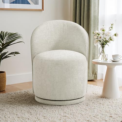 Swivel Dining Chairs Set of 6, Chenille Barrel Chair, Light Sand