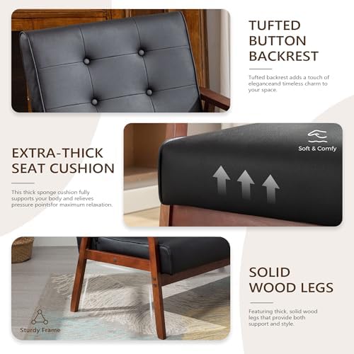 JIASTING Mid-Century Retro Modern Accent Chair, Black