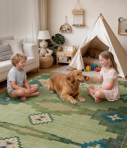 YIHOUSE 5’x7’ Washable Green Mid Century Modern Area Rug for Living Room