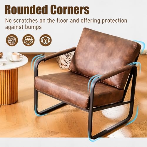 PrimeZone Faux Leather Mid-Century Modern Accent Chair Set of 2, Brown