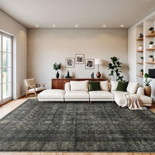 8x10 Vintage Washable Area Rug, Black
