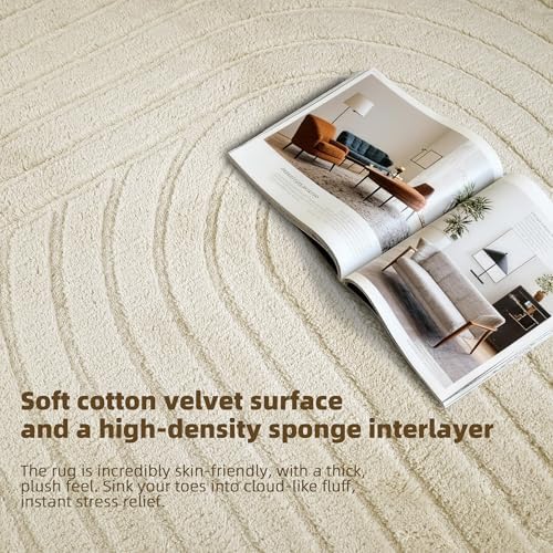 Beige Boho 8x10 Solid Color Area Rugs, Washable Living Room Rug