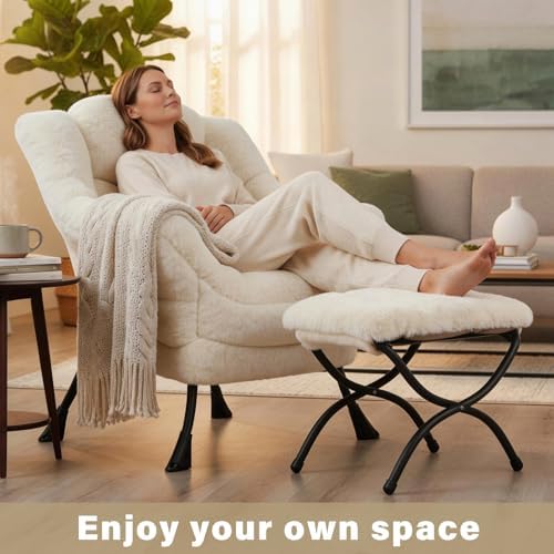 Lazy Chair and Ottoman, Large Plush Beige Contemporary Accent Chair with a Si...