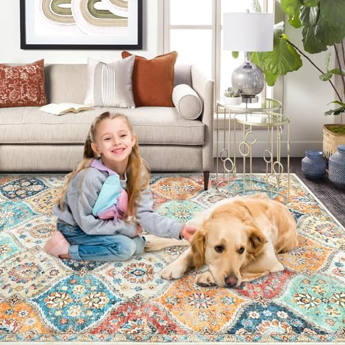 ROYHOME 9x12 Area Rug Large Moroccan Trellis Machine Washable Rug, Cream