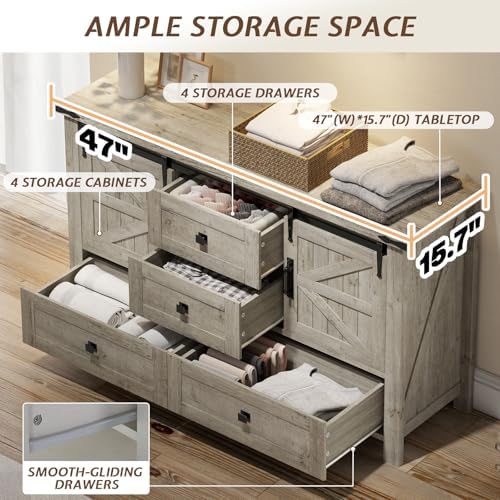 LUXOAK 3 Pieces Bedroom Set - Includes 60" Farmhouse Dresser, 48" C...