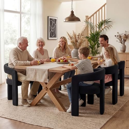 Tmsan Black Modern Boucle Barrel Dining Chairs Set of 4