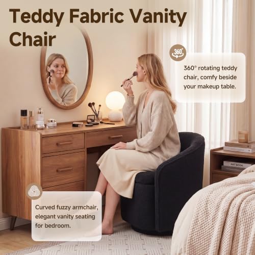 Swivel Accent Chair,Vanity Stool with Storage 360 ° Rotation Teddy Fleece Com...