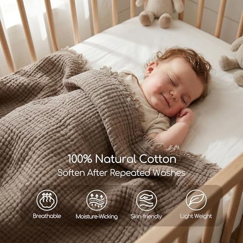WDCOZY 100% Cotton Muslin Blanket King Size 4-Layer for Bed Breathable Lightw...