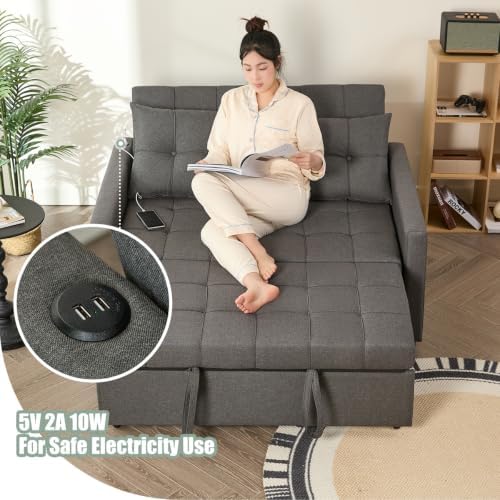GOSUHI 52" 3-in-1 Convertible Sleeper Sofa Bed, Linen, Dark Gray
