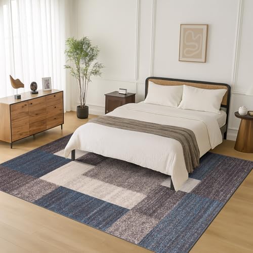 Rugshop Geometric Boxes Non-Slip Contemporary Area Rug Blue 6'6" x 9...