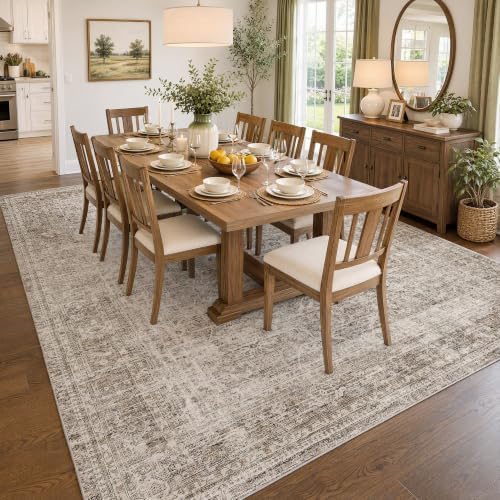 FMFUNCTEX 9x12 Washable Taupe Vintage Distressed Area Rug for Living Room