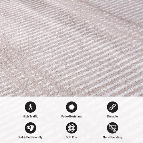 Rugshop Contemporary Stripe Lines High Traffic Area Rug Beige 7'10" ...
