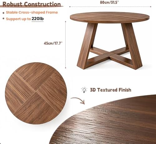 HAIOOU Round Coffee Table for Living Room with Open Storage -Walnut Wood