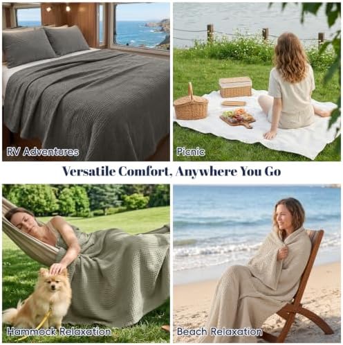 PHF Lightweight Waffle Weave Blanket King for Bed Light Tan 104"x90"