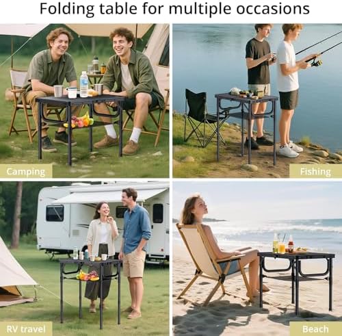 Anbte Folding Camping Table, 24"X 16" Adjustable Height Small Foldi...