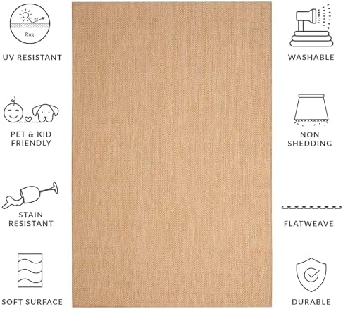 SAFAVIEH Courtyard Outdoor Area Rug 5'3"x7'7", Natural &...