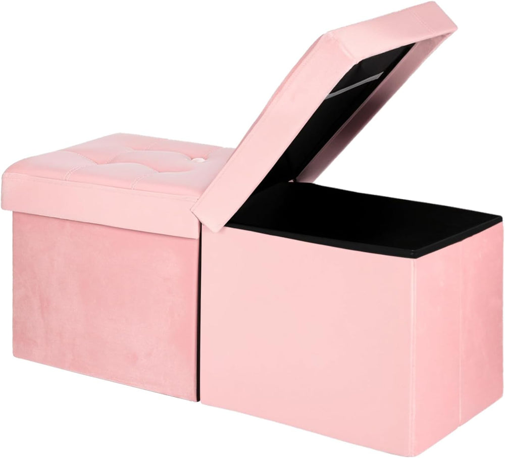 AmasSmile Footrest Ottoman Storage Bench,34" Velvet Folding Chest,Pink