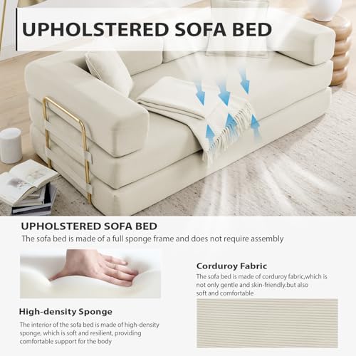 4-in-1 Folding Convertible Sofa Bed, 78 Inch Boneless Couch with Fixed-Shape ...