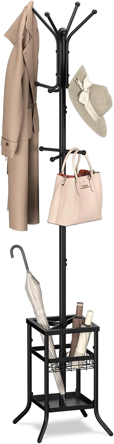 Yoobure Coat Rack Freestanding - Coat Tree with Umbrella Holder, Metal Coat R...