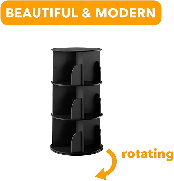 SpaceAid 3 Tier Rotating Bookshelf Tower, Spinning Bookcase Lazy Susan, Revol...