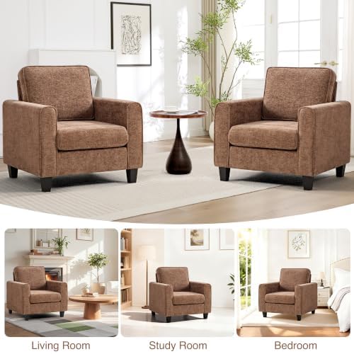 Chenille Accent Chair for Living Room, Mid Century Modern Reading Chair for B...