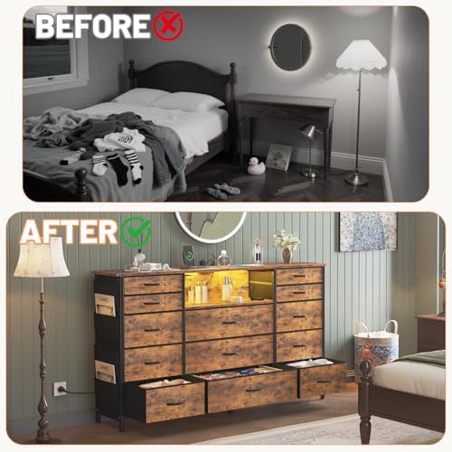 HCHQHS Dresser for Bedroom with 13 Drawers, 47 Inch Fabric Dresser