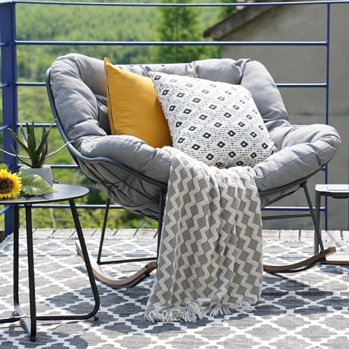 Grand patio Outdoor Papasan Rocking Chair with Thick Cushion, Grey