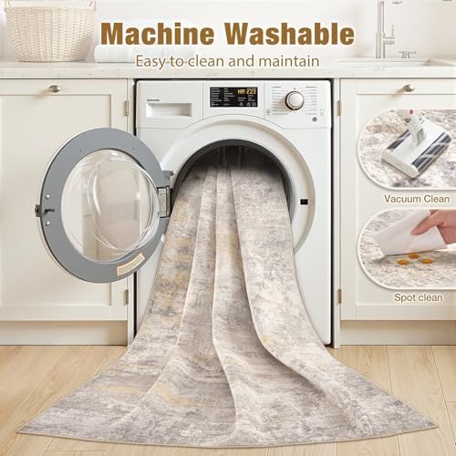 cotiled 8x10 Area Rugs Living Room: Washable Abstract Rug Gold Grey Brown