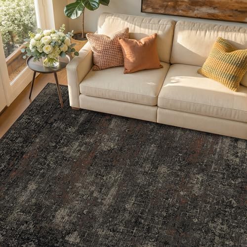 TALANOVA Black Farmhouse Washable 8x10 Area Rugs for Living Room, Dark Charco...