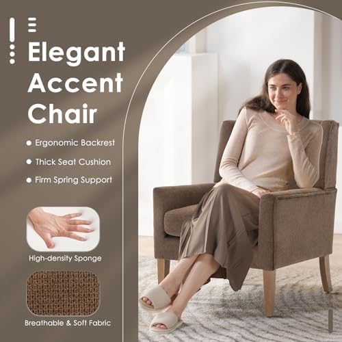 COLAMY Modern Wingback Living Room Chair, Upholstered Fabric Accent Armchair,...