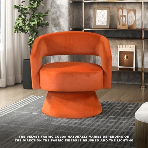 Lexicon Swivel Accent Chair, Modern Velvet Round Barrel Chair, Orange