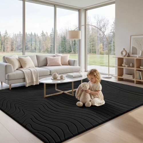 Sour Lemon 8x10 Area Rugs for Living Room Bedroom, Carpet Modern Black Rug