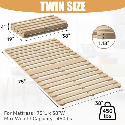 LILYPELLE Twin Floor Bed Frame, Foldable Tatami Bed Frame Futon Frame