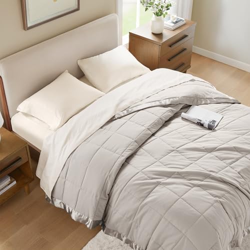 Madison Park Down Alternative King Size Blanket for Bed, Satin Trim, Grey