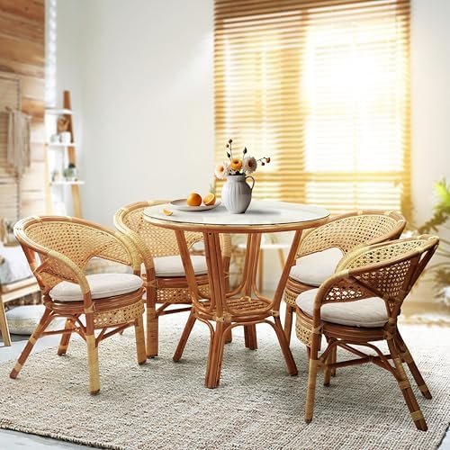 Pelangi Handmade Rattan Dining Wicker Chair Colonial Color w/Cream Cushion