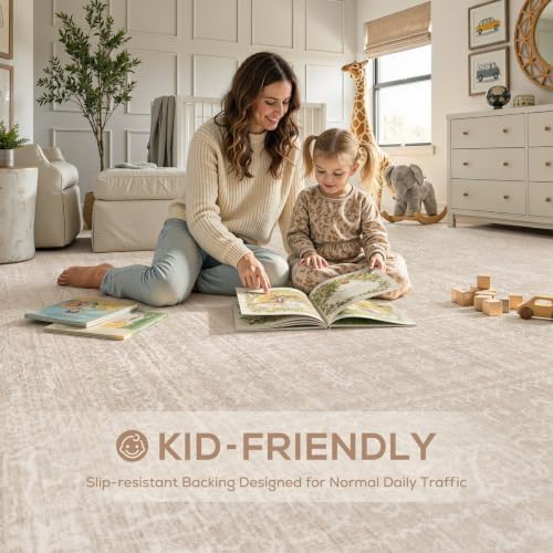 Nakagishi Neutral 10x14 Area Rugs for Living Room Washable, Beige