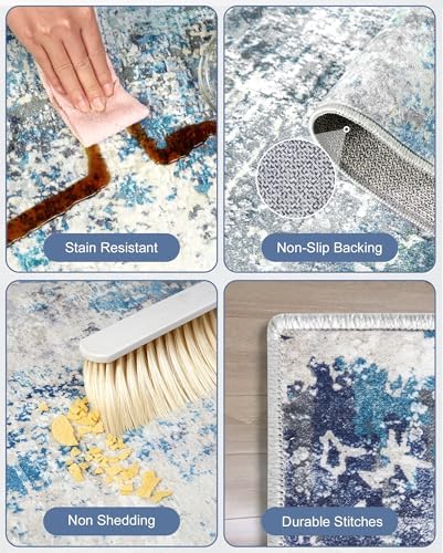 Washable Area Rug Living Room Rugs 10x14 - Neutral Modern Abstract Rugs Soft ...