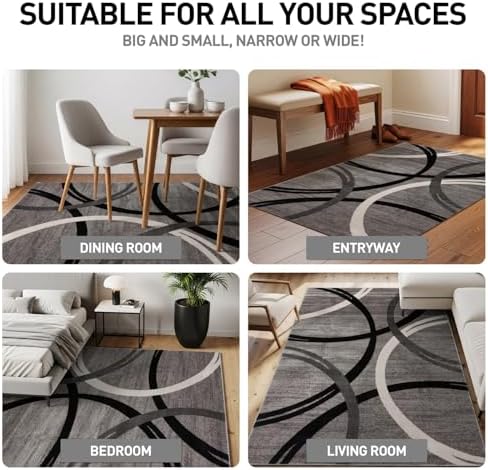 Rugshop Wavy Circles Fade-Resistant Living Room Area Rug Gray 5'3" x...