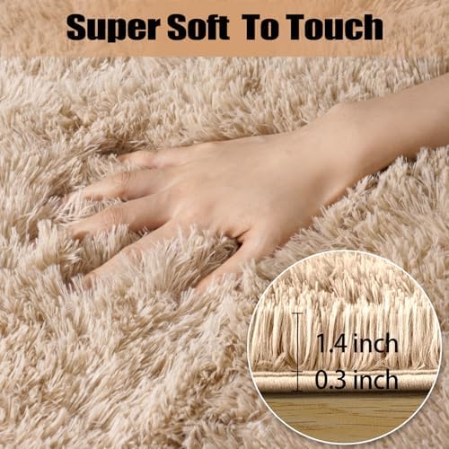 qulint Area Rugs 9x12 Living Room, Fluffy Rug for Bedroom Large Tan Rug